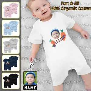 #0-2T-Custom Face&Name Carrot Baby Short Sleeve Rompers 100% Organic Cotton Jumpsuit One-piece Coverall and Layette Set