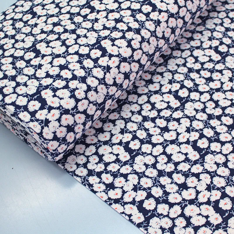 110CM REMNANT Navy Brushed Cotton - Floral - Fields of Flowers