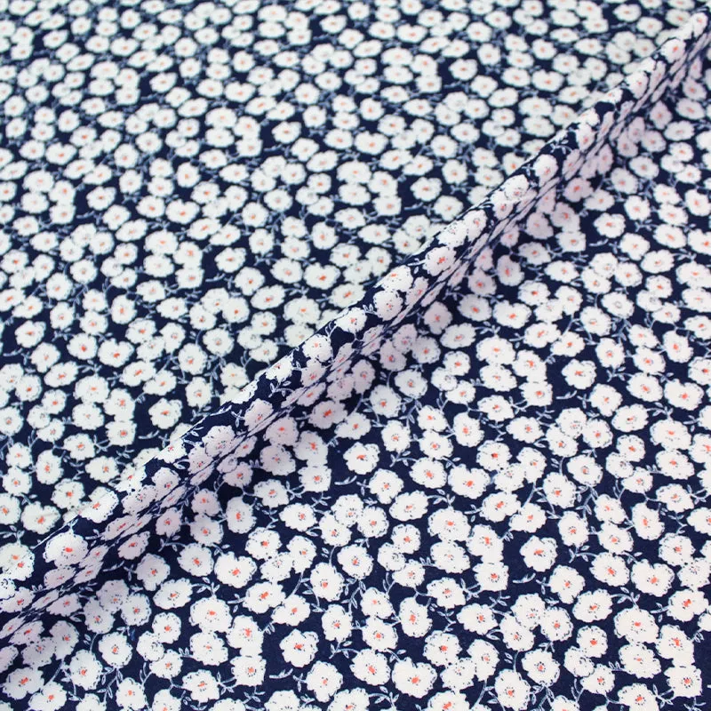 110CM REMNANT Navy Brushed Cotton - Floral - Fields of Flowers