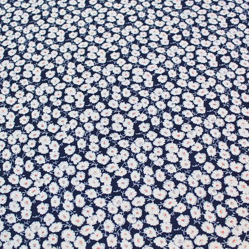 110CM REMNANT Navy Brushed Cotton - Floral - Fields of Flowers