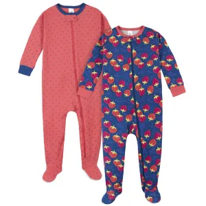 2-Pack Girls Berries Snug Fit Footed Cotton Pajamas