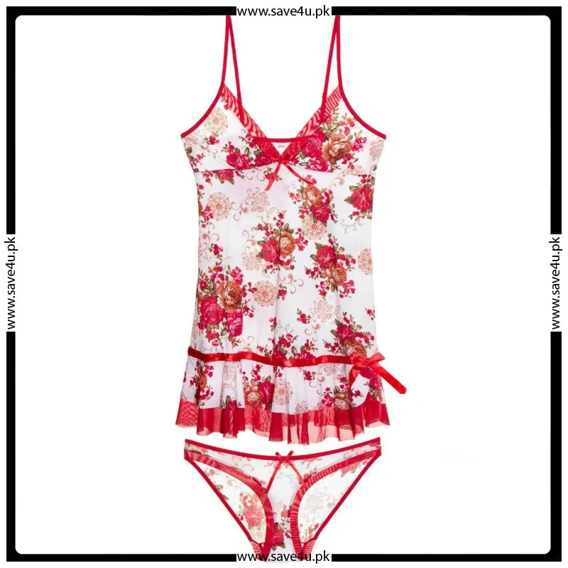 2-Pcs V-Neck Floral Print Short Nightwear Lingerie