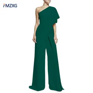 6 Colors Formal Jumpsuits Romper Women Overall Sexy One Shoulder Bodycon Tunic Jumpsuit Party Femme 2018 Elegant Wide Leg Pant