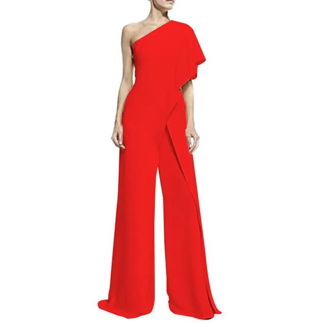 6 Colors Formal Jumpsuits Romper Women Overall Sexy One Shoulder Bodycon Tunic Jumpsuit Party Femme 2018 Elegant Wide Leg Pant