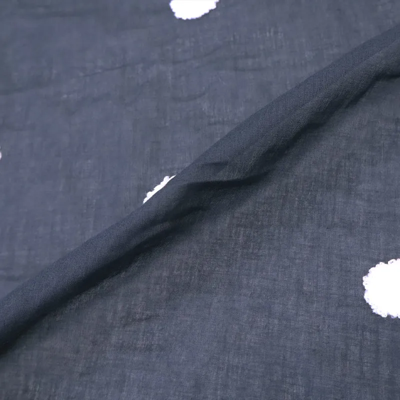 80CM REMNANT Cotton Voile - Spotty - Navy with White Spots