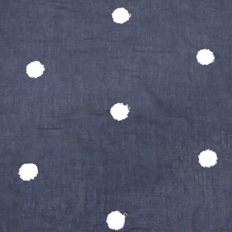 80CM REMNANT Cotton Voile - Spotty - Navy with White Spots