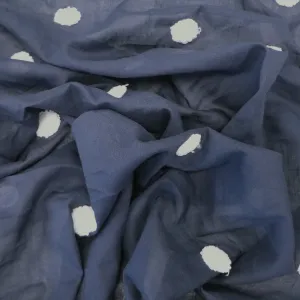 80CM REMNANT Cotton Voile - Spotty - Navy with White Spots