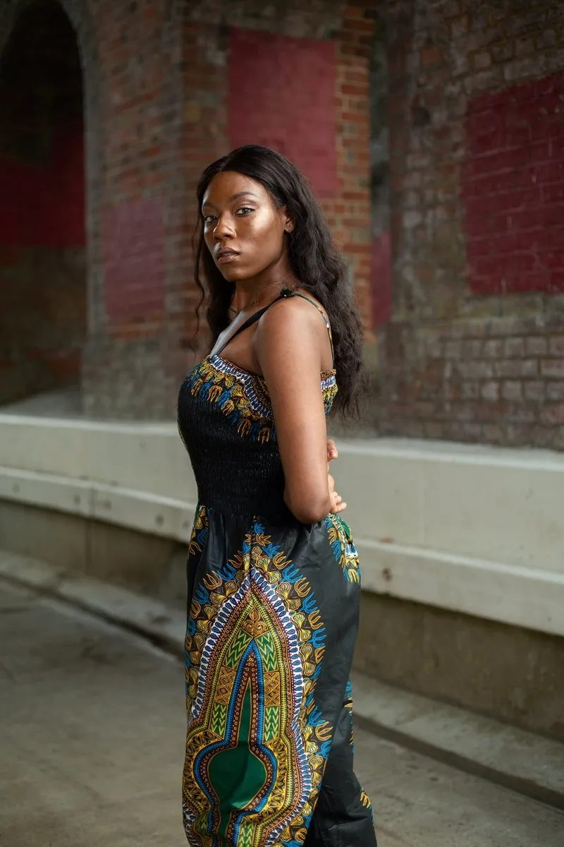 African Jumpsuit in Black Dashiki Print