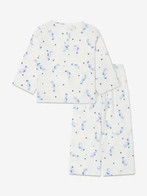 Amiki Children Boys Karl Seahorse Pyjama Set in White