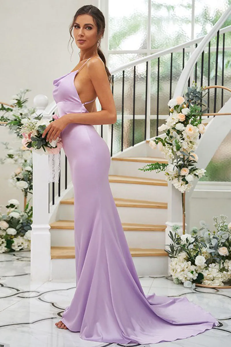 B4054 - Scoop Ruffles Sleeveless Satin Sheath Bridesmaid Dress