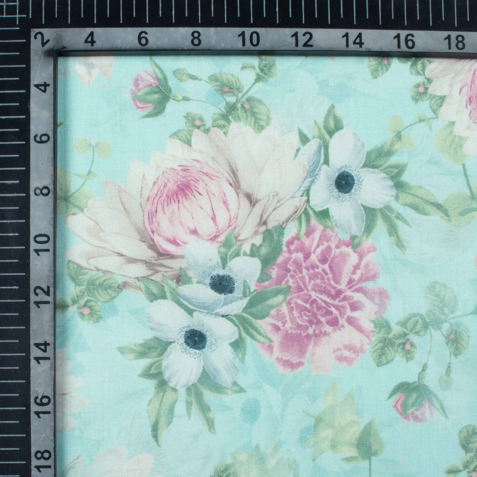 Baby Blue And Pearl Pink Floral Pattern Digital Print Poly Cambric Fabric