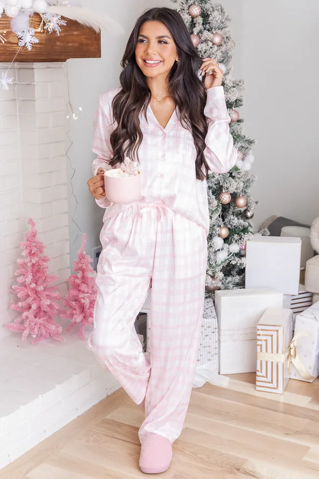 Best Wishes Pink Plaid Satin Pajama Top