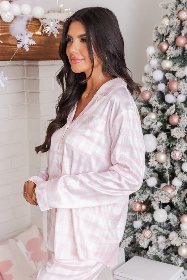 Best Wishes Pink Plaid Satin Pajama Top