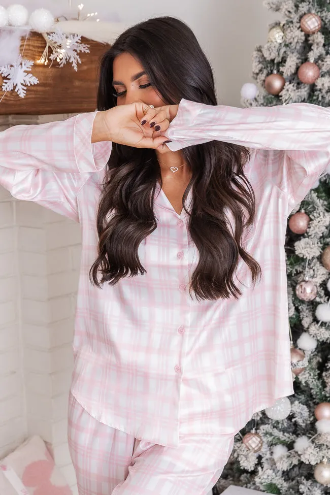 Best Wishes Pink Plaid Satin Pajama Top