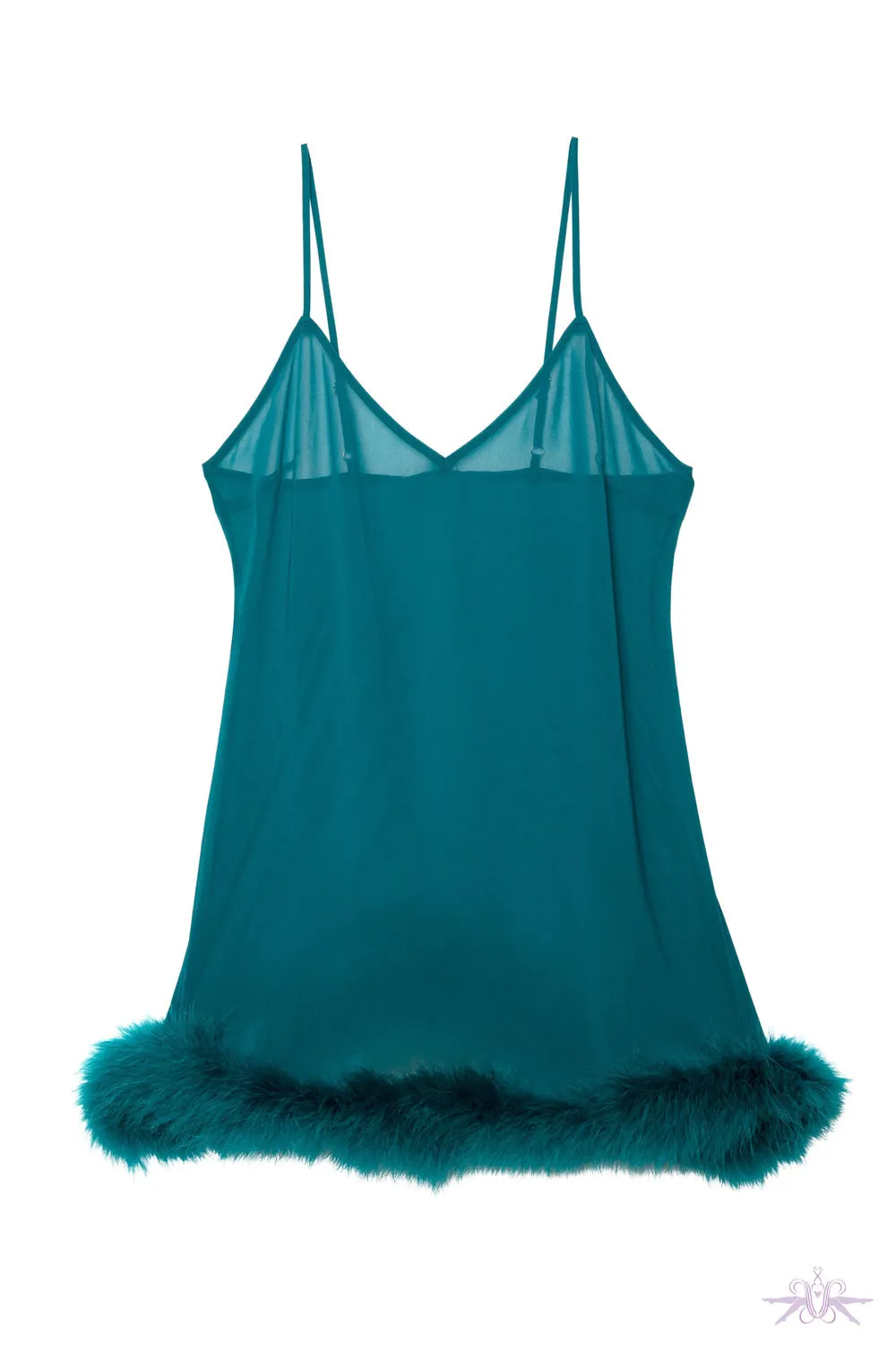 Bettie Page Feather Trim Teal Babydoll