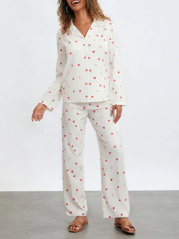 Bicolor Heart Long Sleeve Shirt Pajama Set