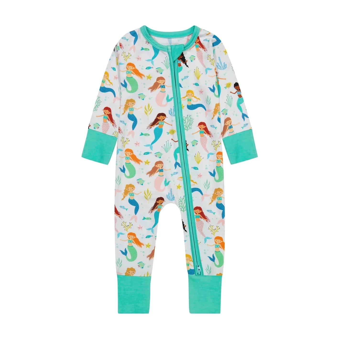 Bird & Bean Bamboo Footless Romper - Magic Mermaids