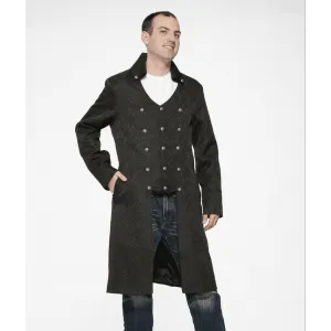 Black Brocade Men's Long Collared Coat