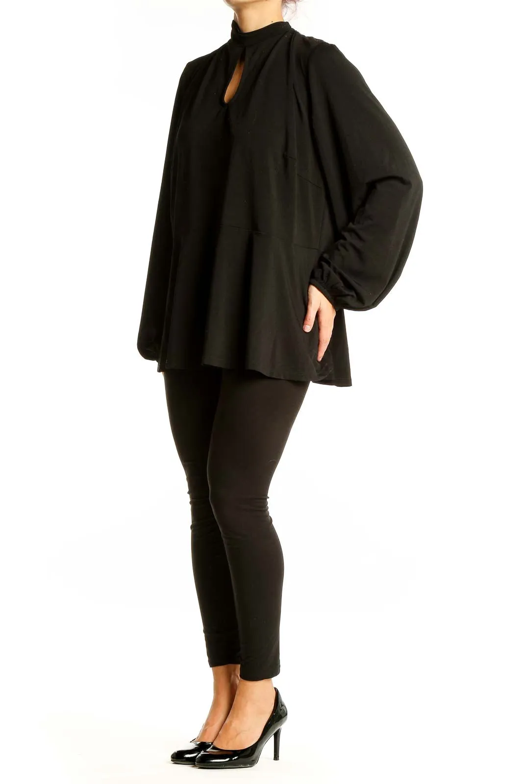 Black Elegant Keyhole Peplum Top