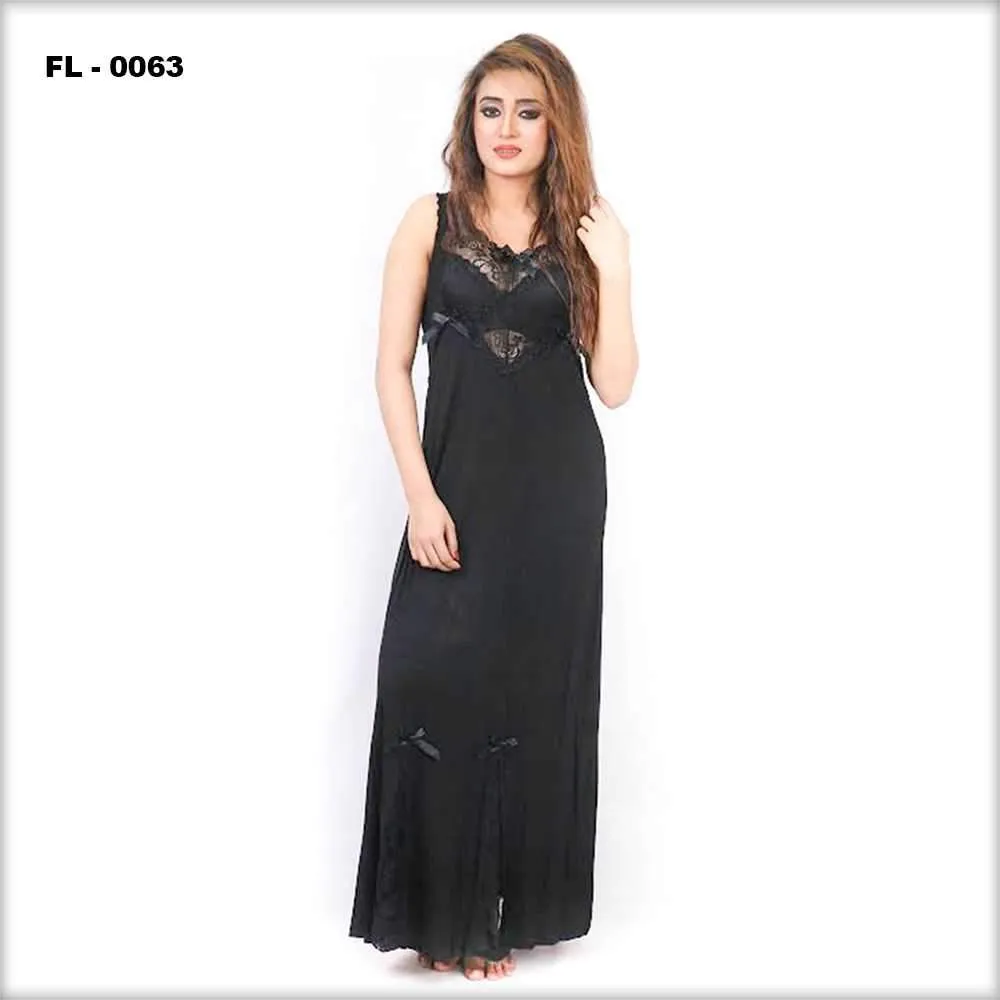 Black Flourish Nighty For Women  - FL-0063