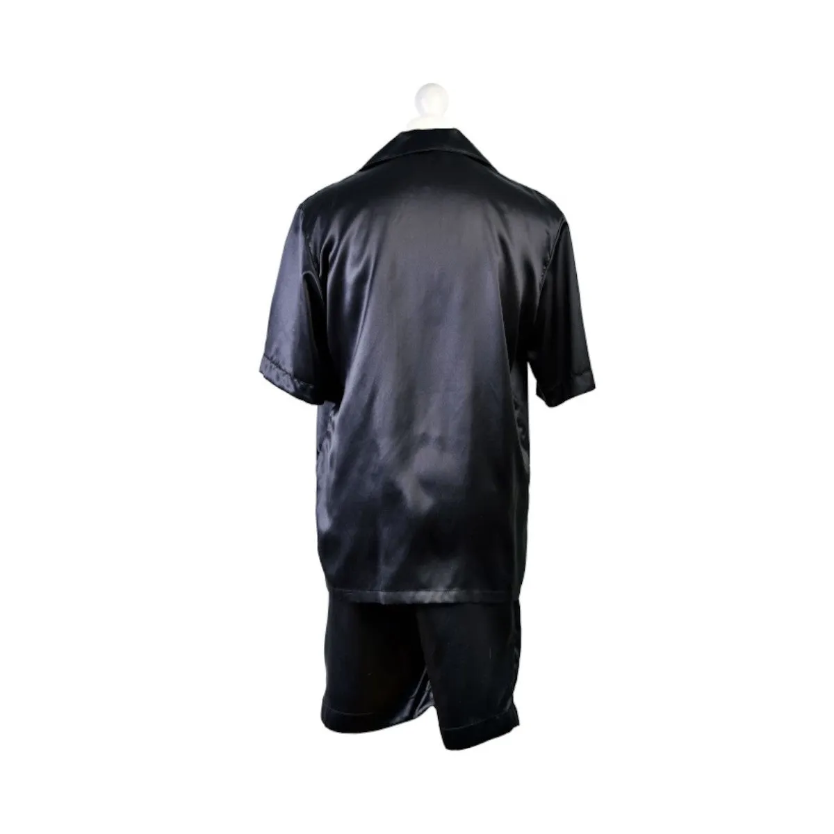 Black Pure Mulberry Silk Men's Short Pyjama Set