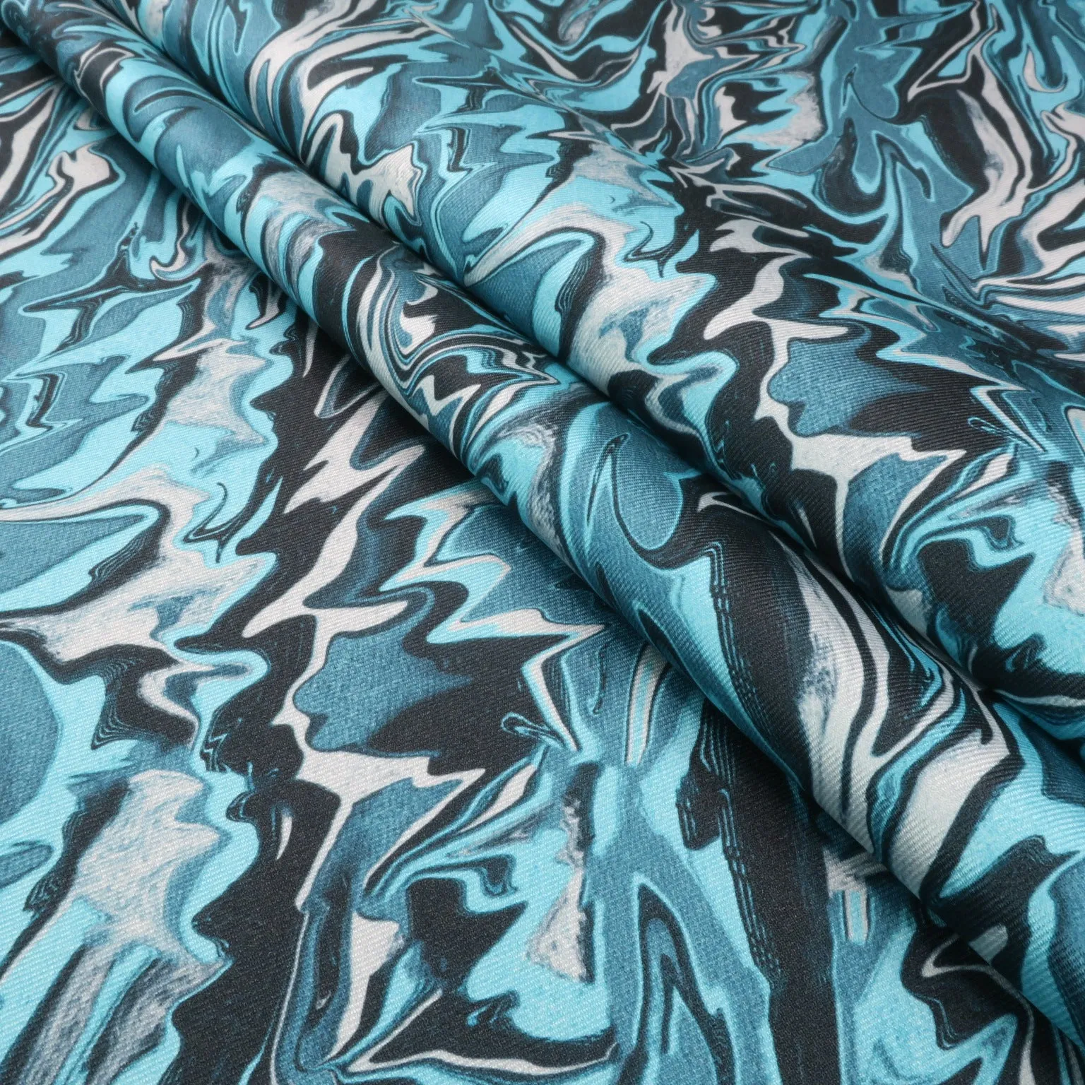 Blue Grey Watercolor on Printed Polyester Mikado Fabric