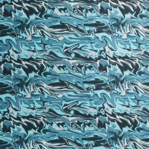 Blue Grey Watercolor on Printed Polyester Mikado Fabric