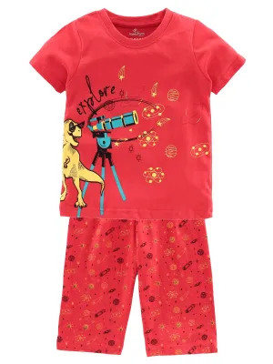 Boy's Explo Half sleeve Tee With Printed Bermuda Pyjama Night Set