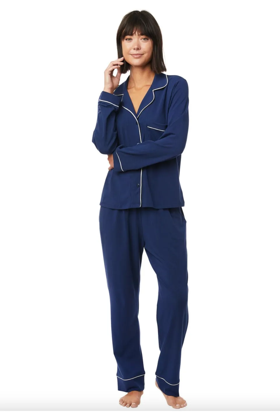 Bright Navy Pima Knit Cotton Pajama Set