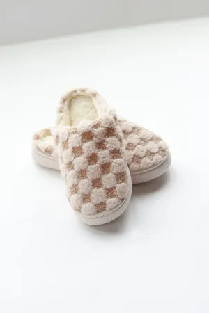 Brown and Beige Checkered Slippers