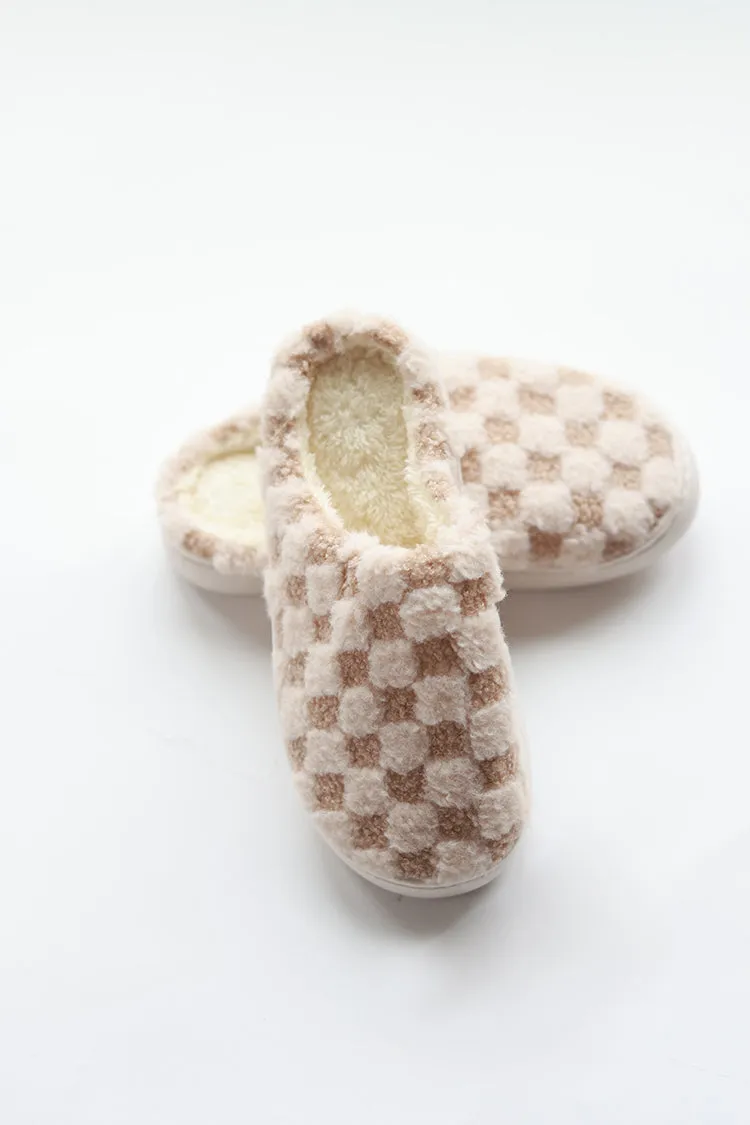 Brown and Beige Checkered Slippers