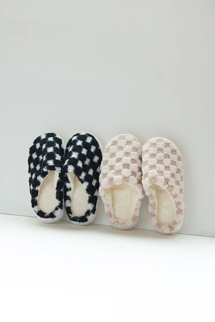 Brown and Beige Checkered Slippers