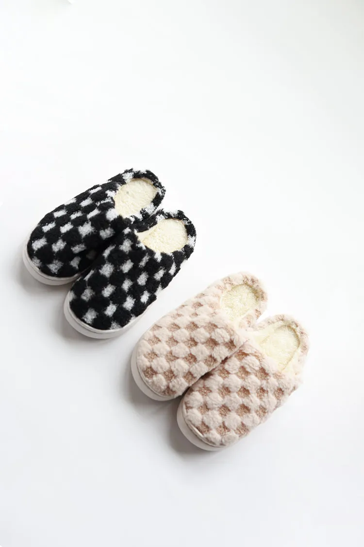 Brown and Beige Checkered Slippers