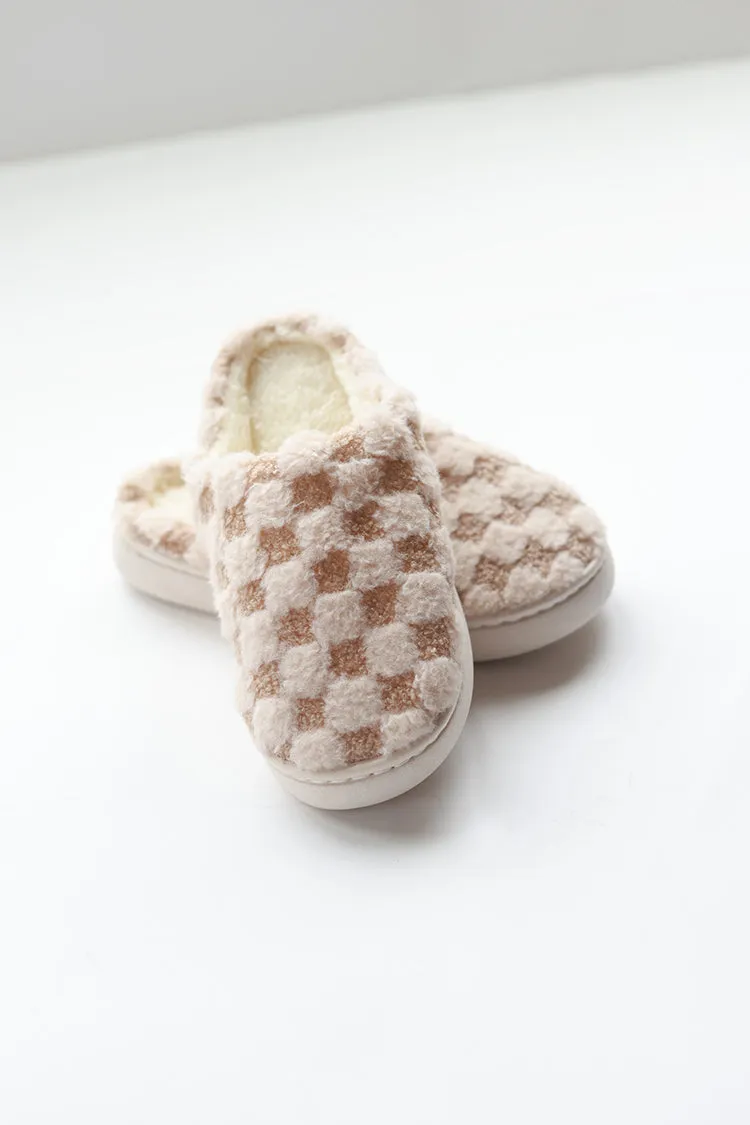 Brown and Beige Checkered Slippers