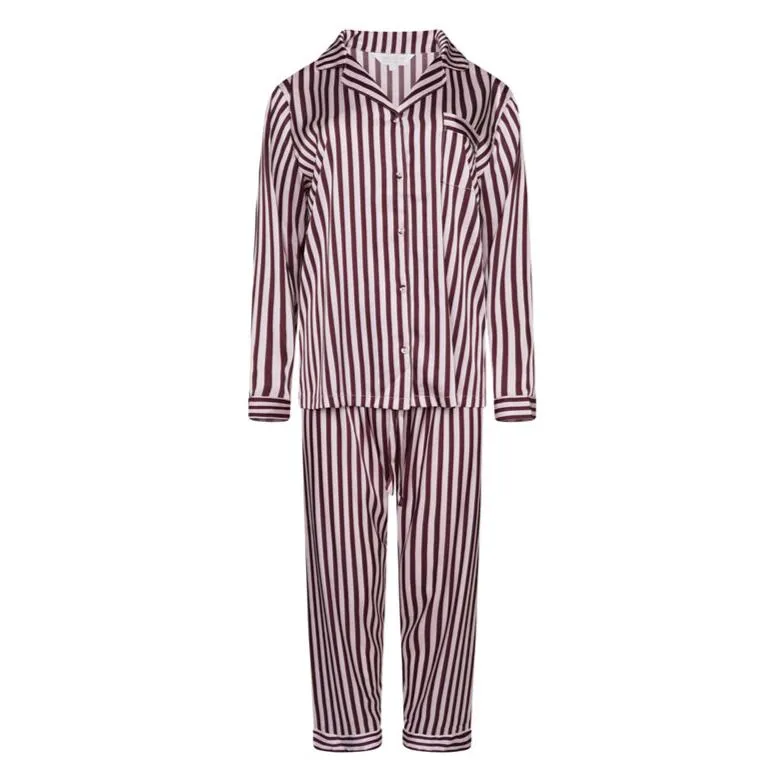 Children's Satin Trouser Sleep Set- Cherry Stripe