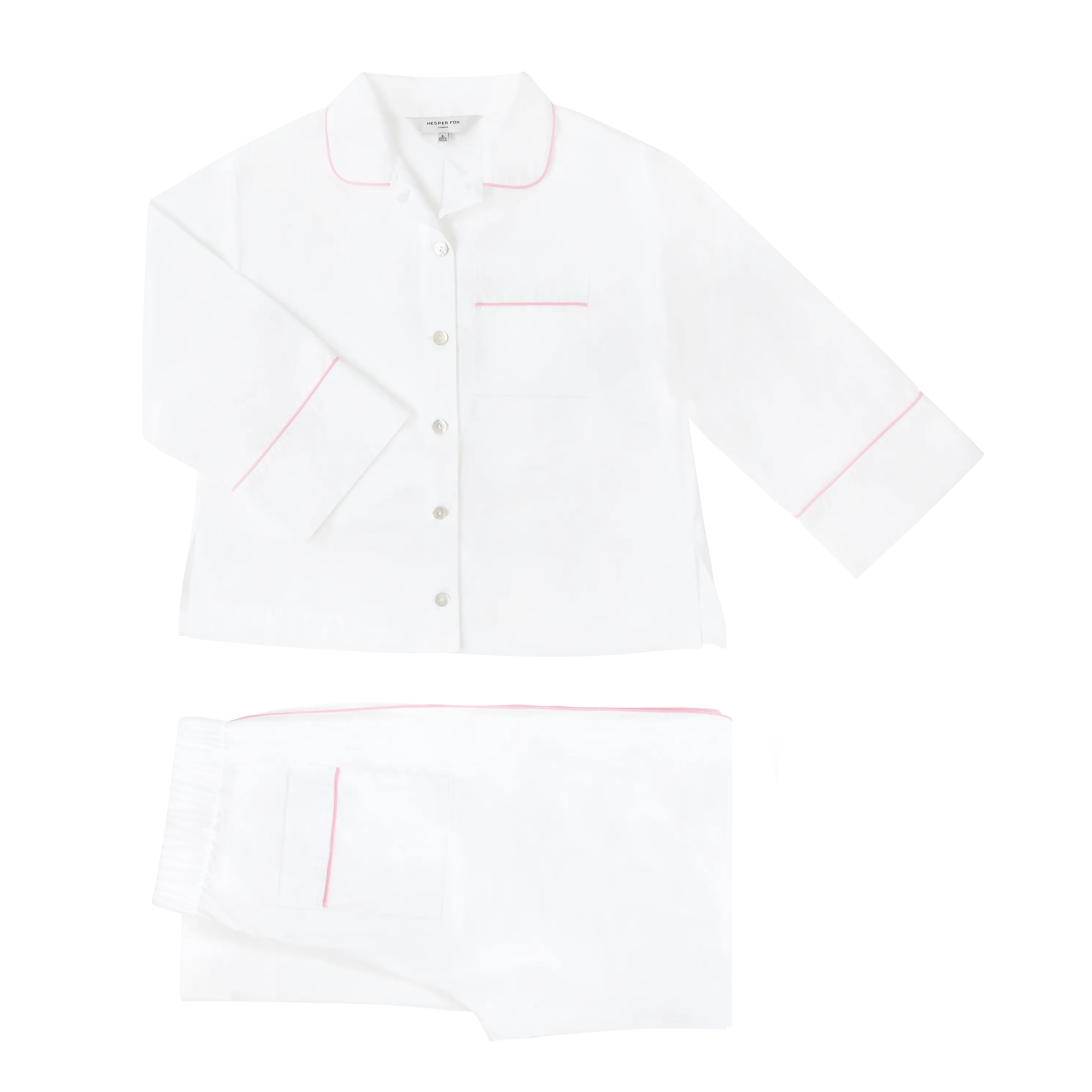 Cleo White Cotton Pyjama Set - Pink Piping