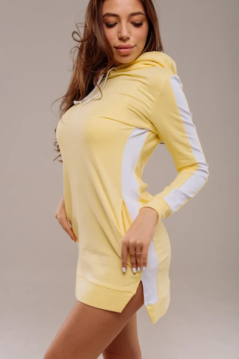 Cotton hooded sports dress long sleeve SweetJama - Colour Lemon