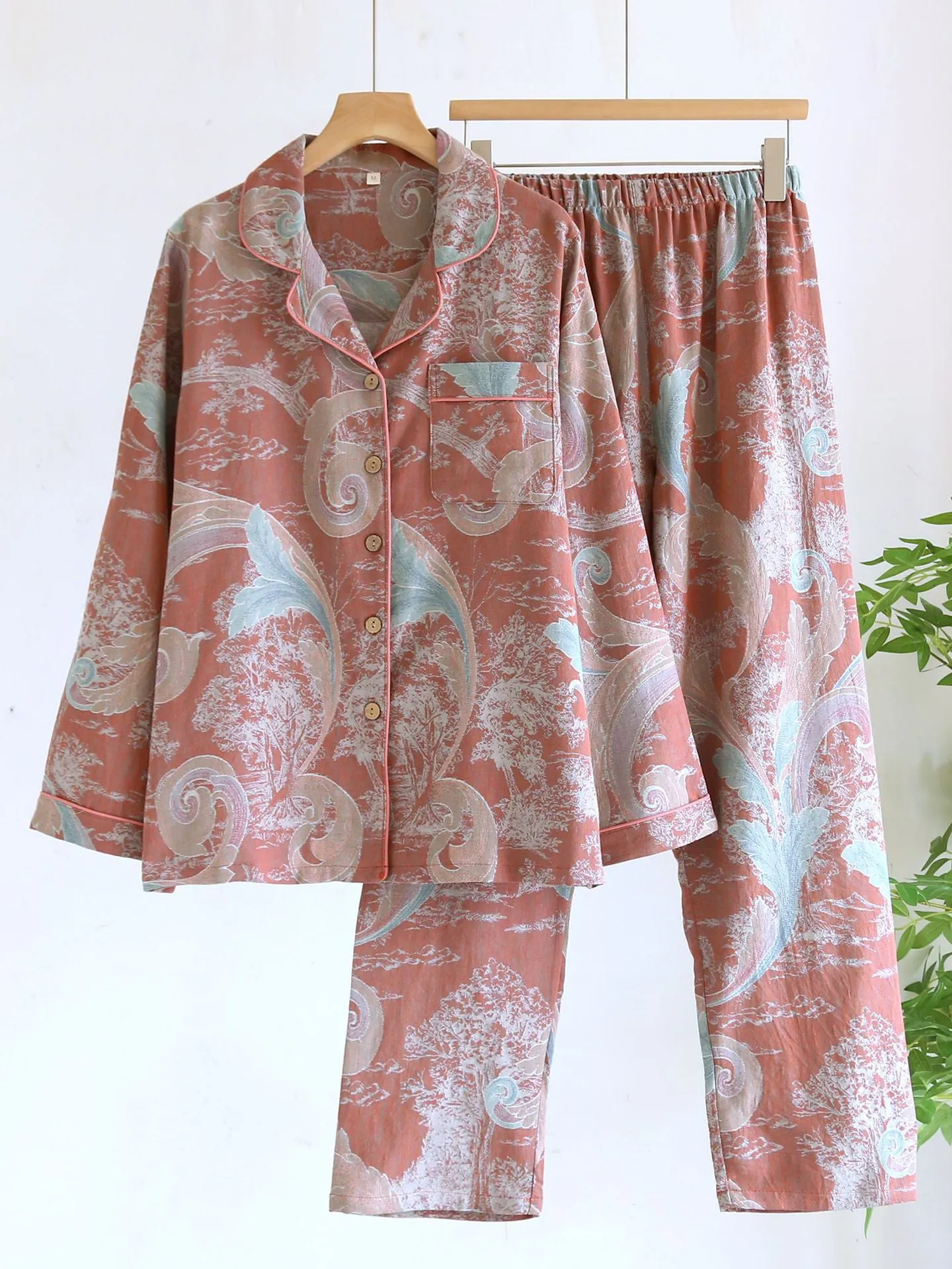 Cotton Jacquard Long Sleeve Pajama Set