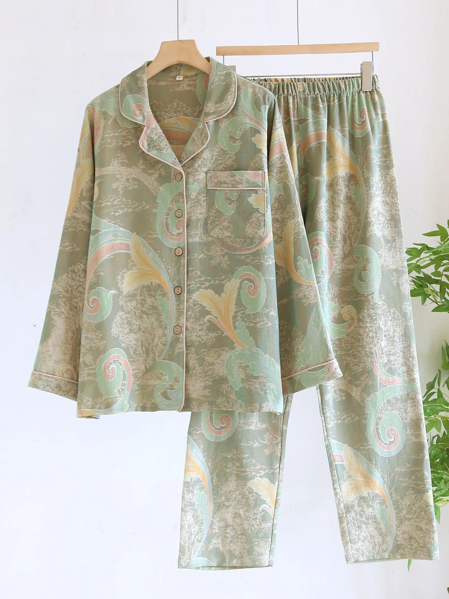 Cotton Jacquard Long Sleeve Pajama Set