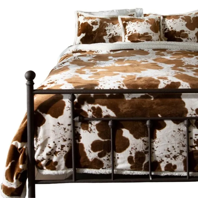 Cowhide Sherpa Lodge Blanket Set