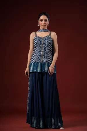 Deep Blue Printed Premium Silk Palazzo Set