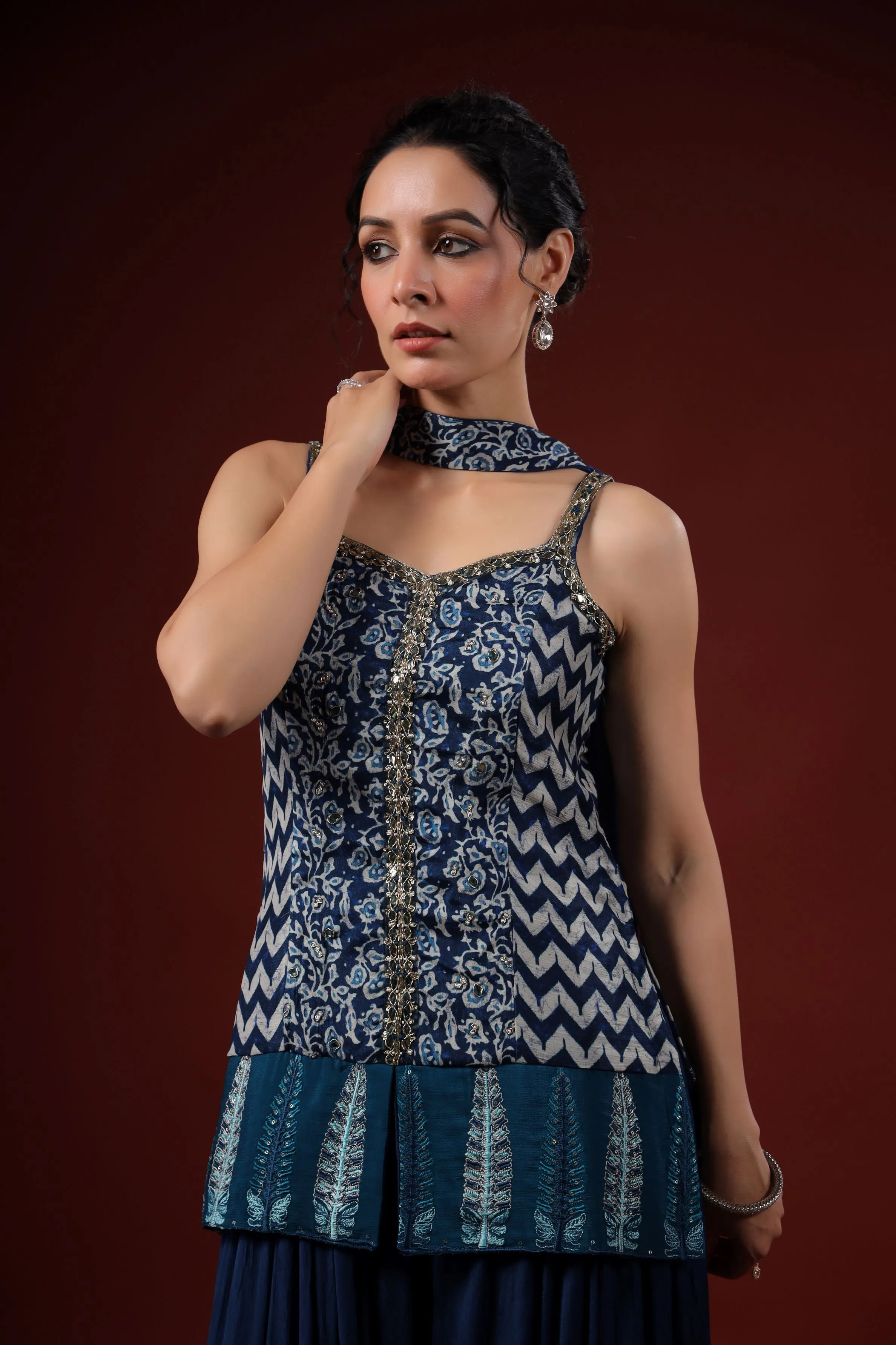 Deep Blue Printed Premium Silk Palazzo Set