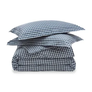 Duvet Set, Navy Gingham, Premium Percale Cotton