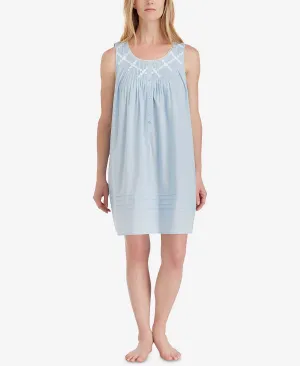 Eileen West Cotton Short Nightgown with Lace Trim, Blue