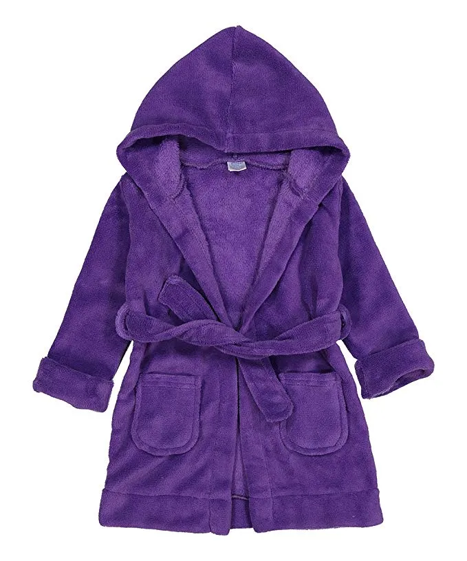 Elowel Boys Girls Hooded Childrens Fleece Sleep Robe Multiple  Colors  Size 2 Toddler -14Y