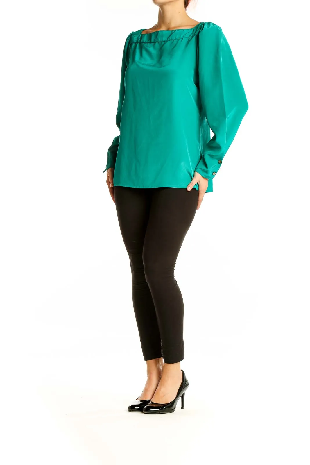 Emerald Green Elegant Long-Sleeve Blouse