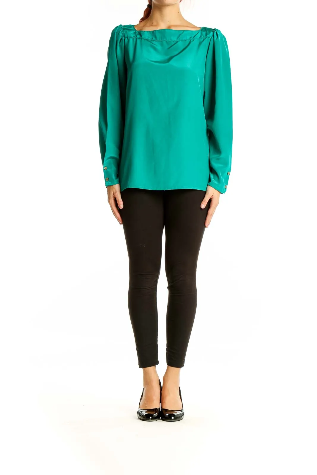 Emerald Green Elegant Long-Sleeve Blouse