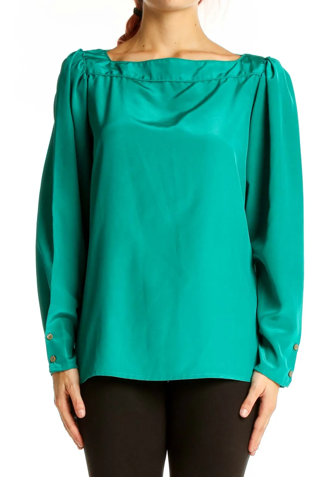 Emerald Green Elegant Long-Sleeve Blouse