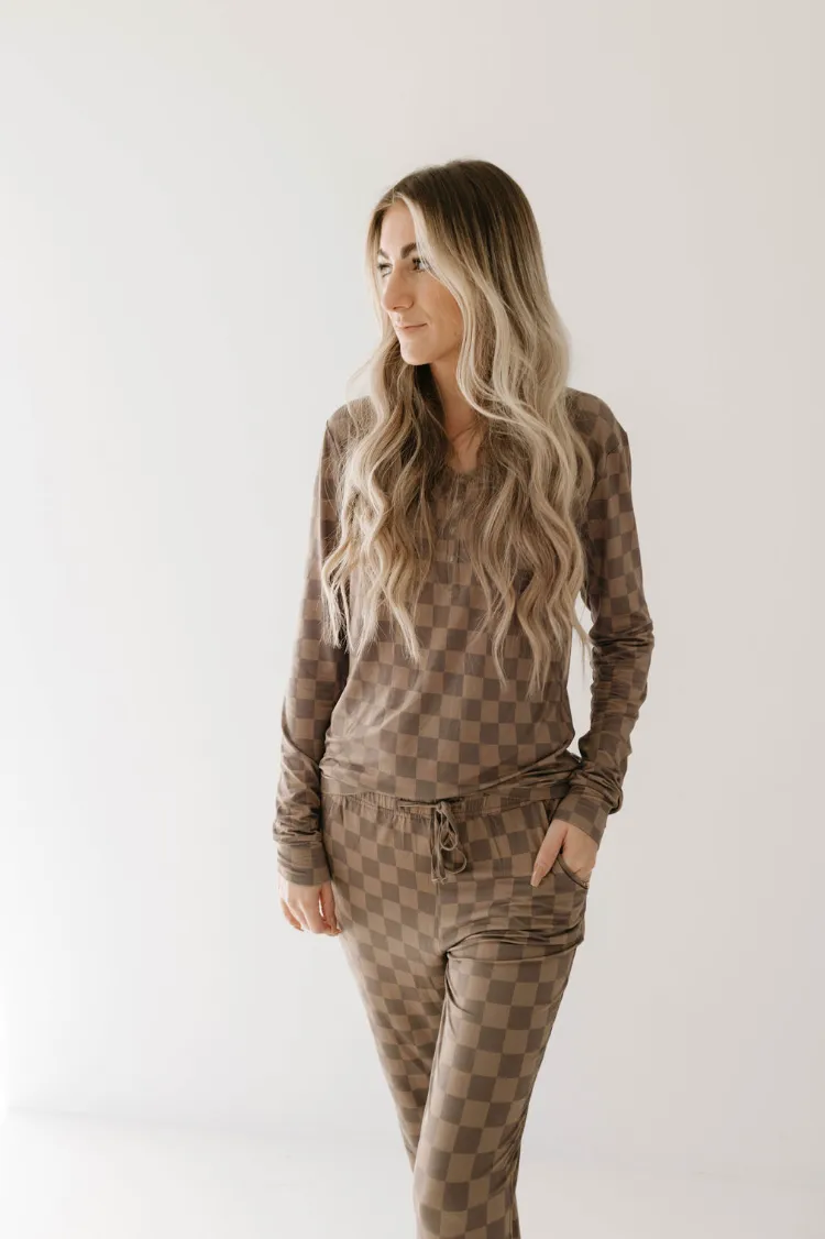 Faded Brown Checkerboard | Women's Bamboo Pajamas | Medium