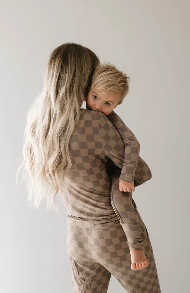 Faded Brown Checkerboard | Women's Bamboo Pajamas | Medium